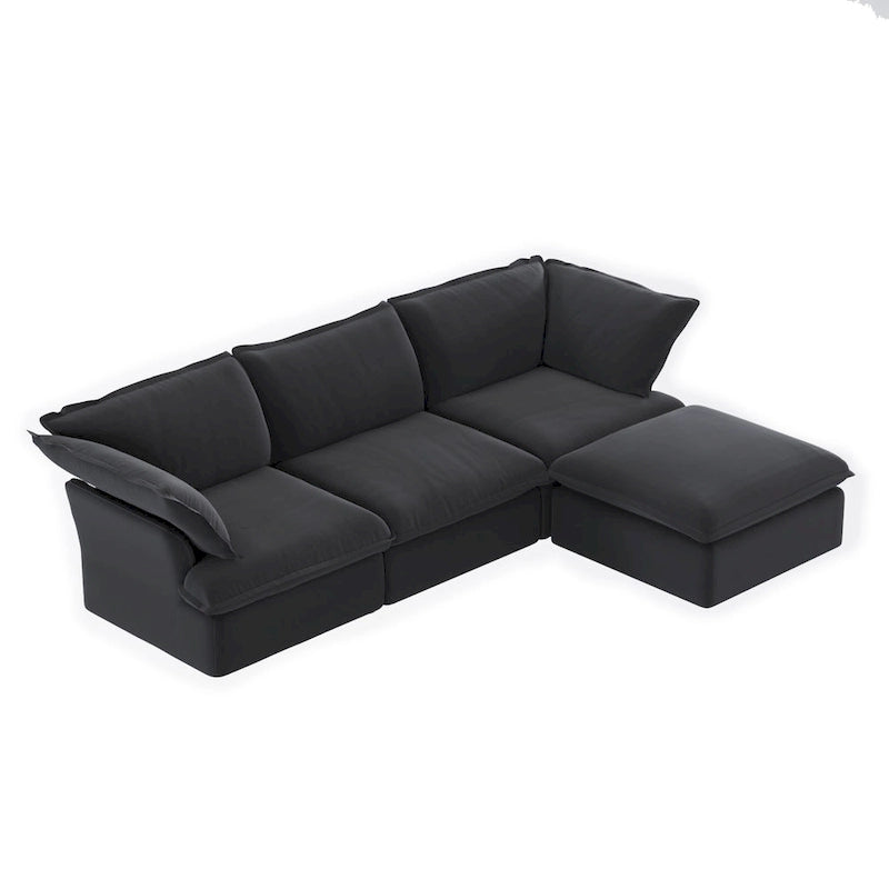 Canapé sectionnel 4 pièces en velours beige/blanc/noir