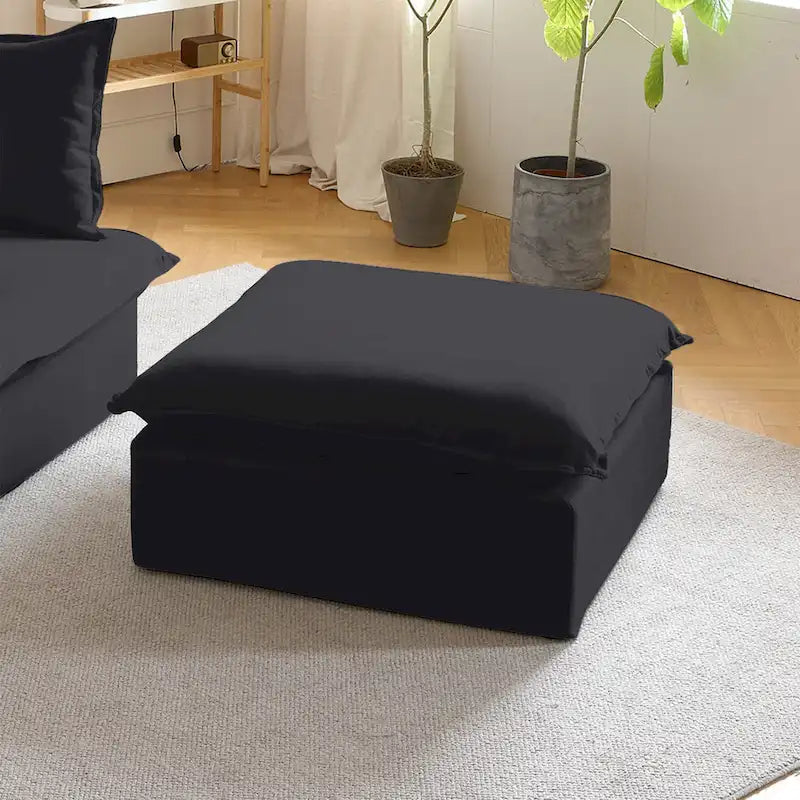 Canapé sectionnel 4 pièces en velours beige/blanc/noir