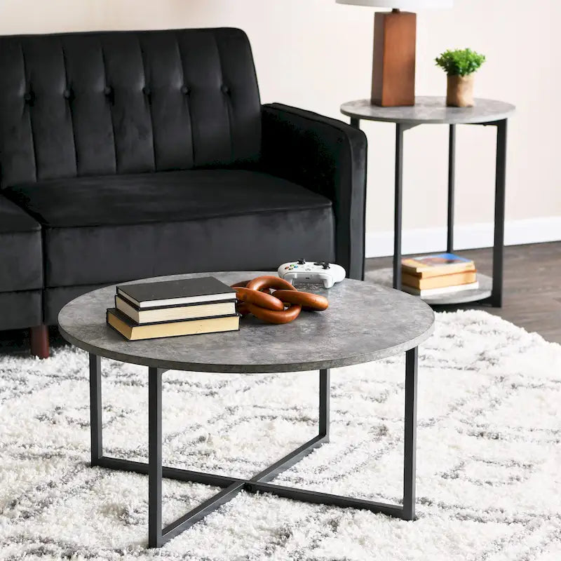 Table basse ronde stratifiée Ashwood / Chêne noir / Chêne côtier / Ardoise / Noyer / Blanche, simple