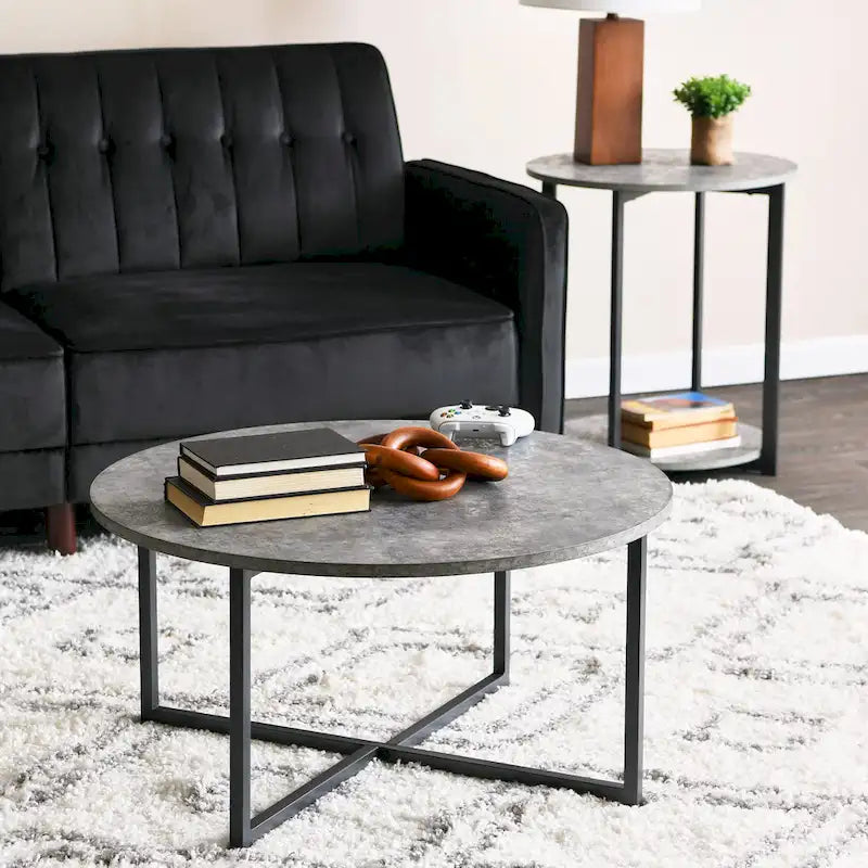 Table basse ronde stratifiée Ashwood / Chêne noir / Chêne côtier / Ardoise / Noyer / Blanche, simple