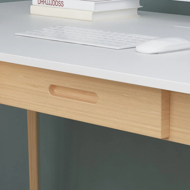 Bureau d'écriture blanc en bois avec 2 tiroirs, 1 personne