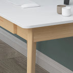 Bureau d'écriture blanc en bois avec 2 tiroirs, 1 personne