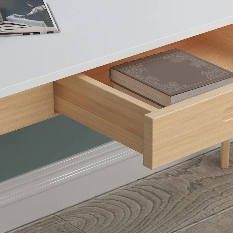 Bureau d'écriture blanc en bois avec 2 tiroirs, 1 personne