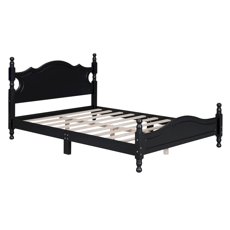 Cadre de lit plateforme rétro en bois noir/blanc – Grand lit 1 personne