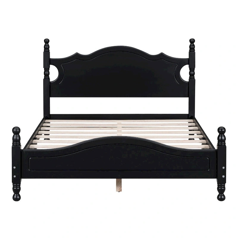 Cadre de lit plateforme rétro en bois noir/blanc – Grand lit 1 personne