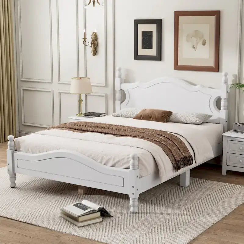 Cadre de lit plateforme rétro en bois noir/blanc – Grand lit 1 personne