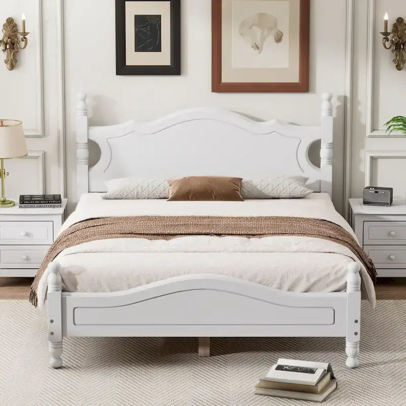 Cadre de lit plateforme rétro en bois noir/blanc – Grand lit 1 personne