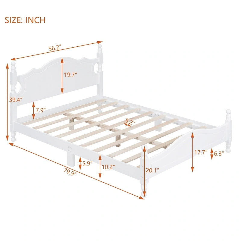 Cadre de lit plateforme rétro en bois noir/blanc – Grand lit 1 personne