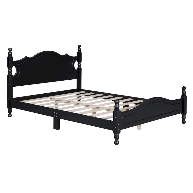 Cadre de lit plateforme rétro en bois noir/blanc – Grand lit 1 personne
