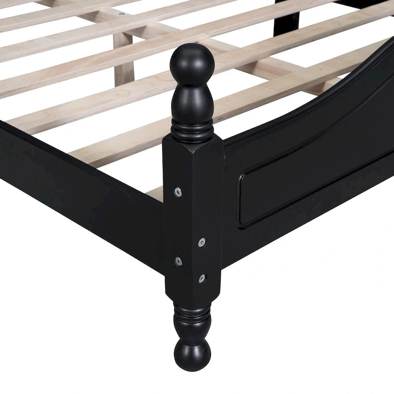 Cadre de lit plateforme rétro en bois noir/blanc – Grand lit 1 personne
