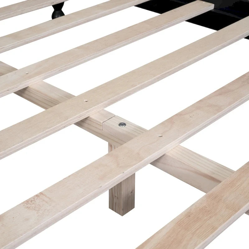 Cadre de lit plateforme rétro en bois noir/blanc – Grand lit 1 personne