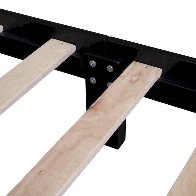 Cadre de lit plateforme rétro en bois noir/blanc – Grand lit 1 personne
