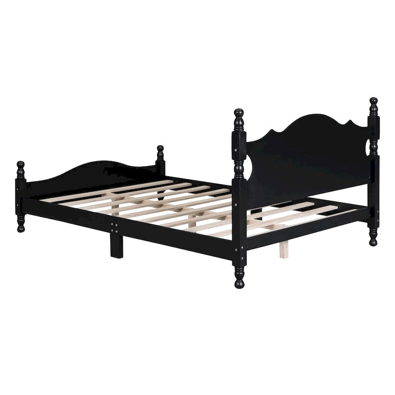 Cadre de lit plateforme rétro en bois noir/blanc – Grand lit 1 personne