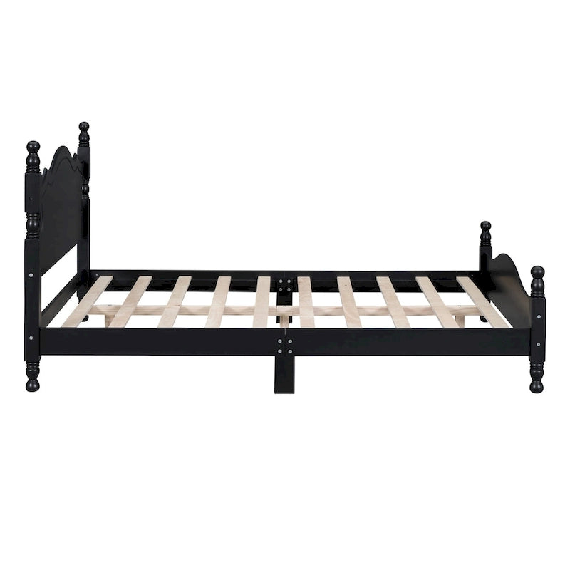 Cadre de lit plateforme rétro en bois noir/blanc – Grand lit 1 personne