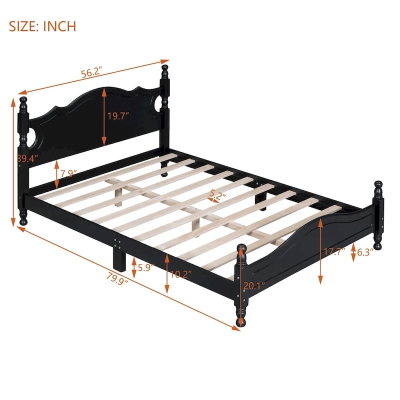 Cadre de lit plateforme rétro en bois noir/blanc – Grand lit 1 personne