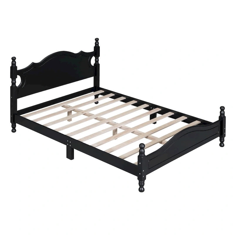 Cadre de lit plateforme rétro en bois noir/blanc – Grand lit 1 personne
