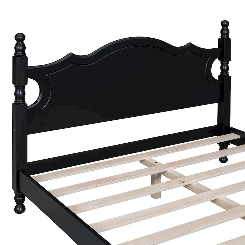Cadre de lit plateforme rétro en bois noir/blanc – Grand lit 1 personne
