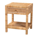Table de chevet 1 tiroir en rotin naturel et bois, 1 personne