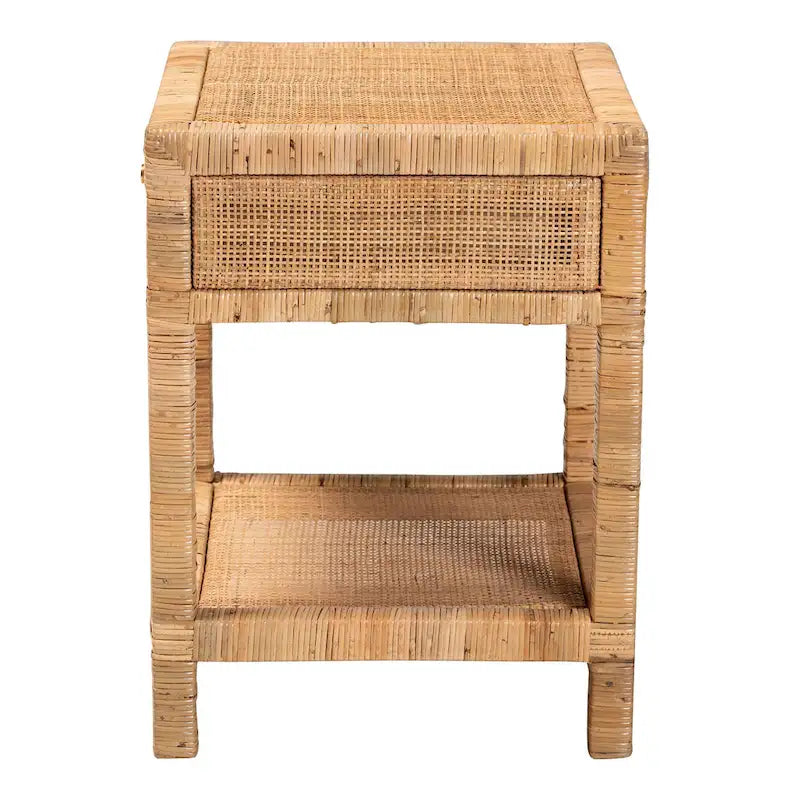 Table de chevet 1 tiroir en rotin naturel et bois, 1 personne