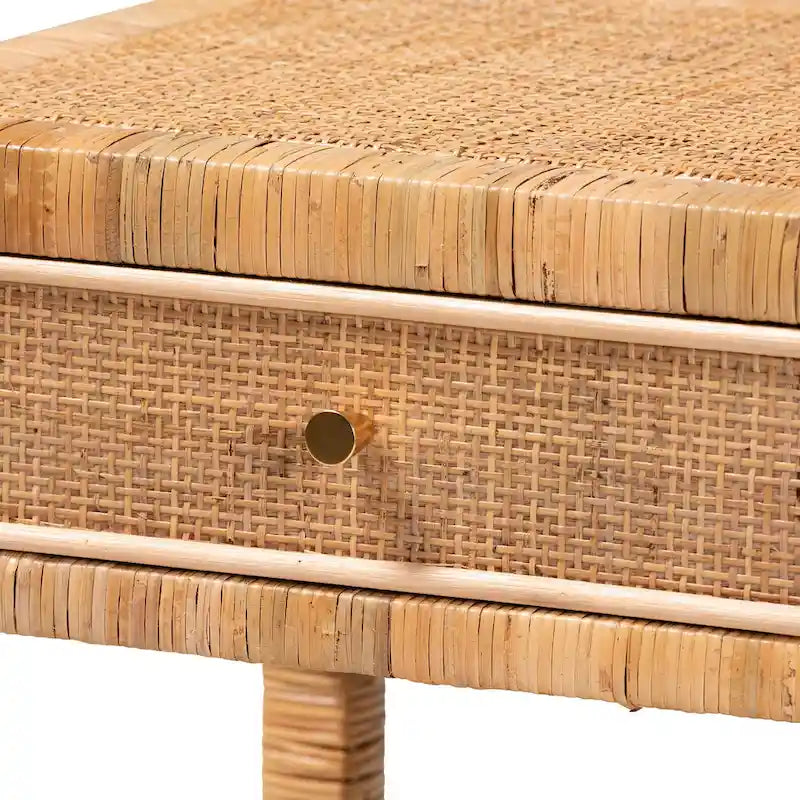 Table de chevet 1 tiroir en rotin naturel et bois, 1 personne