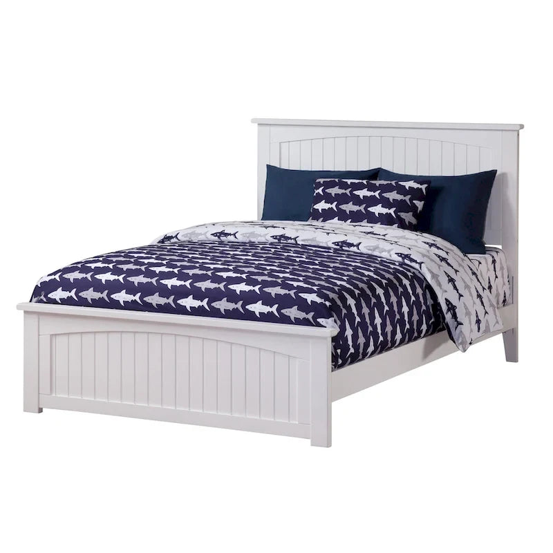 Lit plate-forme double blanc avec pied de lit assorti | Bois massif | 1 personne