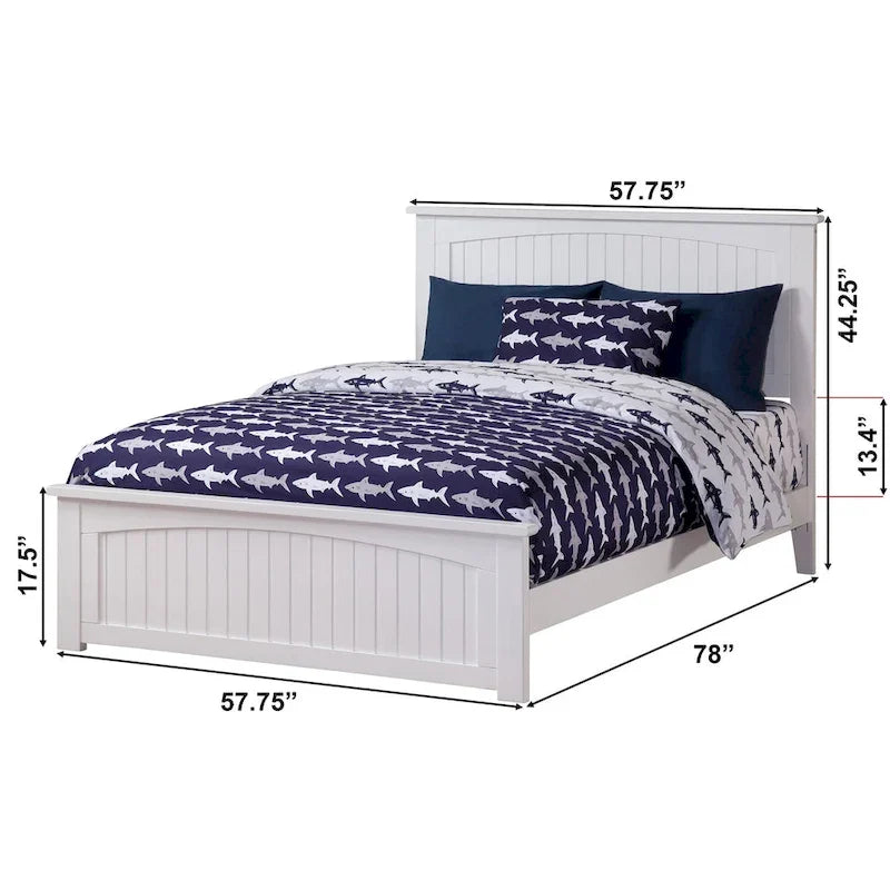 Lit plate-forme double blanc avec pied de lit assorti | Bois massif | 1 personne