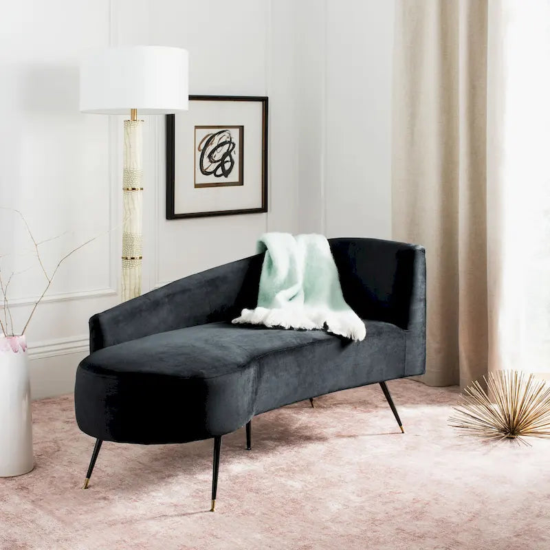 Banquette 2 places rétro chic en velours noir et doré