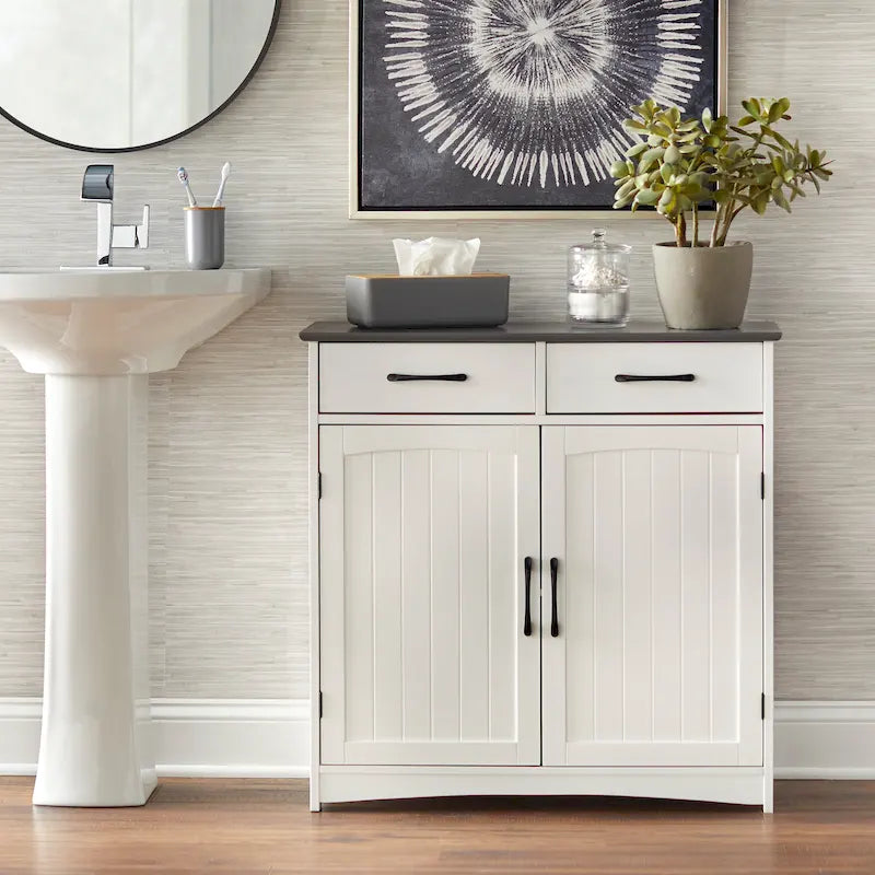 Meuble de sol à double porte blanc et gris anthracite, utilisation par 1 personne