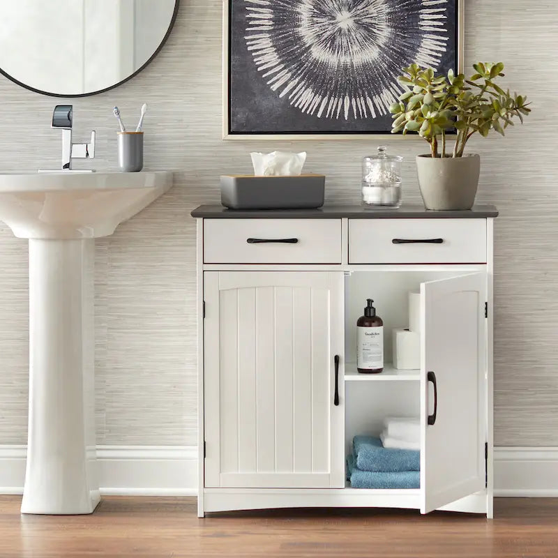 Meuble de sol à double porte blanc et gris anthracite, utilisation par 1 personne