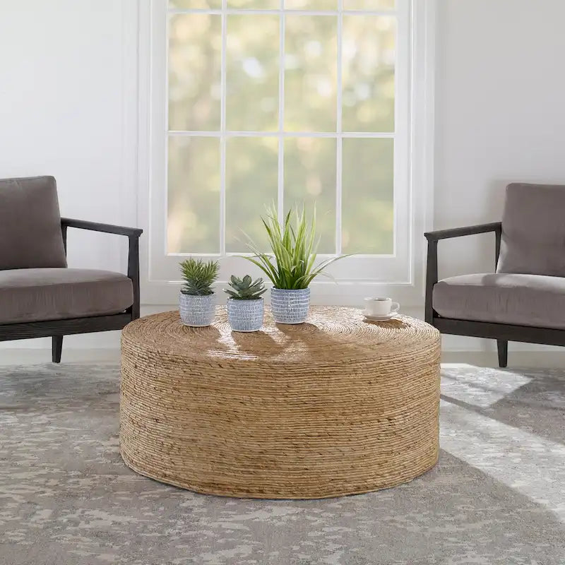 Table basse ronde en fibres naturelles, 1 pièce