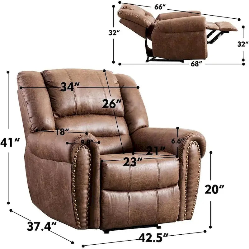 Fauteuil inclinable manuel rembourré – Café / Rouge / Chocolat / Fumé / Brun rouge / Brun noisette – Individuel