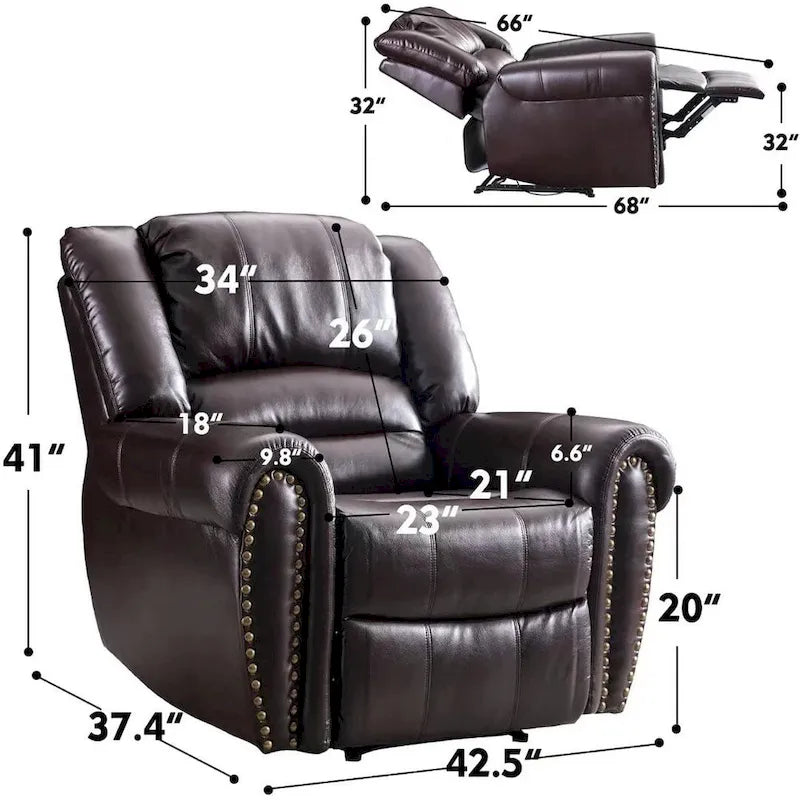 Fauteuil inclinable manuel rembourré – Café / Rouge / Chocolat / Fumé / Brun rouge / Brun noisette – Individuel