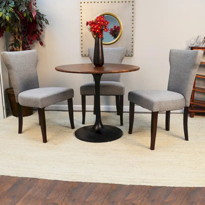 Table de salle à manger ronde pour 4 personnes, Orme noir/or antique – Dessus en bois de manguier