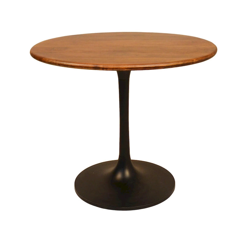 Table de salle à manger ronde pour 4 personnes, Orme noir/or antique – Dessus en bois de manguier