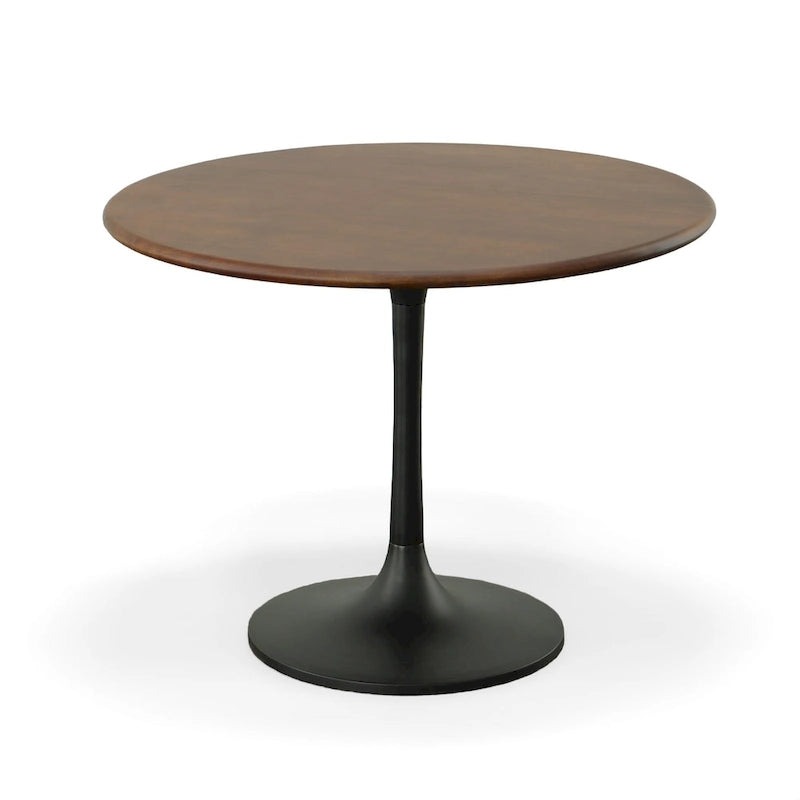 Table de salle à manger ronde pour 4 personnes, Orme noir/or antique – Dessus en bois de manguier