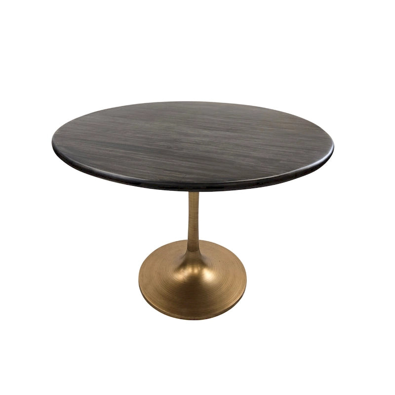Table de salle à manger ronde pour 4 personnes, Orme noir/or antique – Dessus en bois de manguier