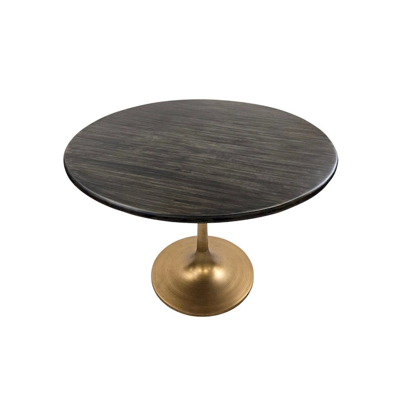 Table de salle à manger ronde pour 4 personnes, Orme noir/or antique – Dessus en bois de manguier