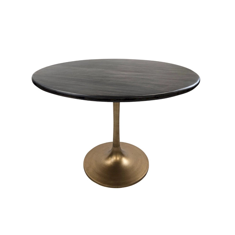 Table de salle à manger ronde pour 4 personnes, Orme noir/or antique – Dessus en bois de manguier