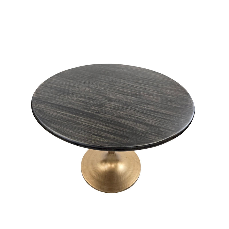 Table de salle à manger ronde pour 4 personnes, Orme noir/or antique – Dessus en bois de manguier