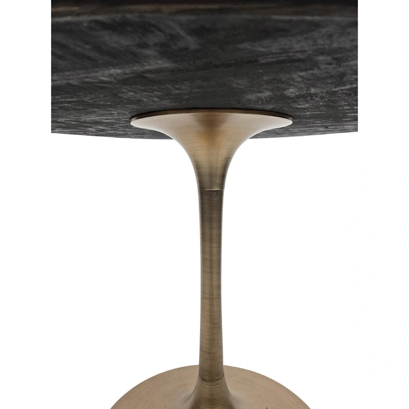 Table de salle à manger ronde pour 4 personnes, Orme noir/or antique – Dessus en bois de manguier