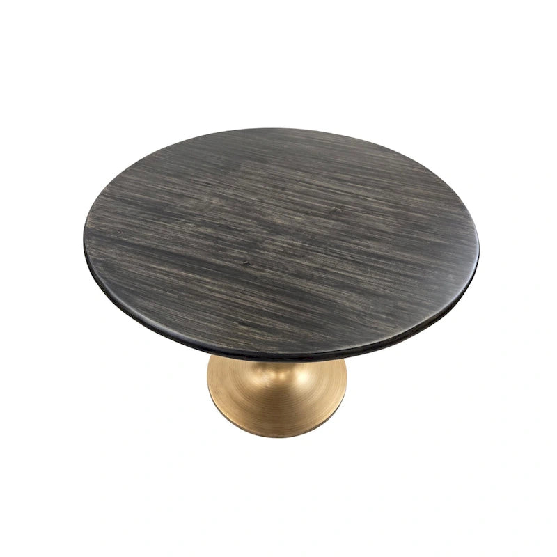 Table de salle à manger ronde pour 4 personnes, Orme noir/or antique – Dessus en bois de manguier