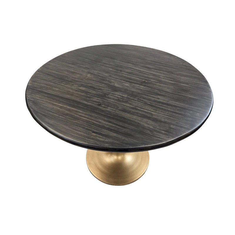 Table de salle à manger ronde pour 4 personnes, Orme noir/or antique – Dessus en bois de manguier