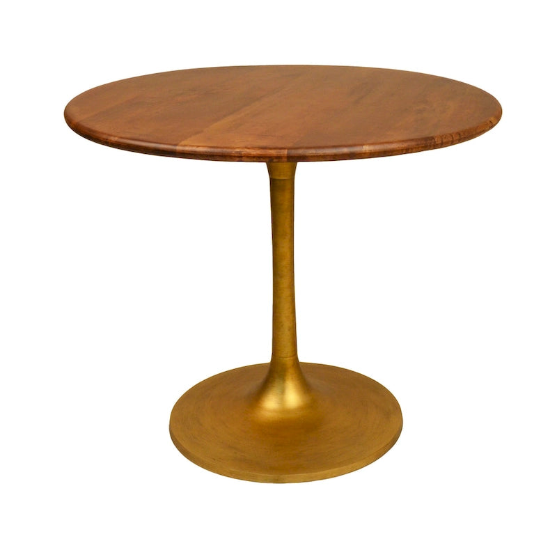 Table de salle à manger ronde pour 4 personnes, Orme noir/or antique – Dessus en bois de manguier