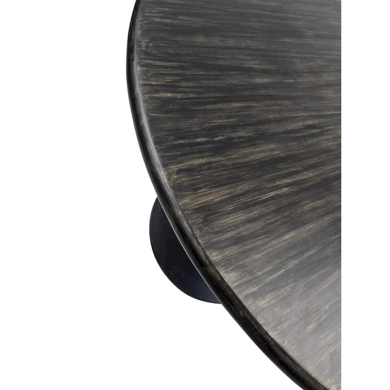 Table de salle à manger ronde pour 4 personnes, Orme noir/or antique – Dessus en bois de manguier