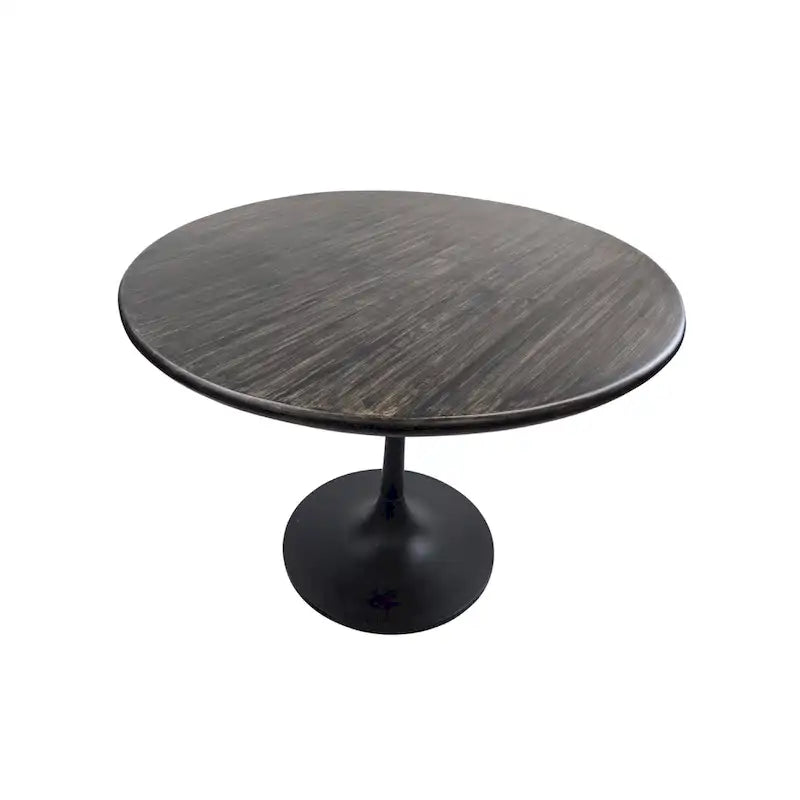 Table de salle à manger ronde pour 4 personnes, Orme noir/or antique – Dessus en bois de manguier