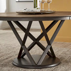 Table à manger ronde en noyer expresso avec plateau tournant – Jusqu'à 6 personnes