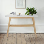 Console en marbre blanc et gris, pieds en chêne/noyer, style Mid-Century
