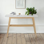 Console en marbre blanc et gris, pieds en chêne/noyer, style Mid-Century