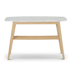 Console en marbre blanc et gris, pieds en chêne/noyer, style Mid-Century