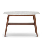 Console en marbre blanc et gris, pieds en chêne/noyer, style Mid-Century